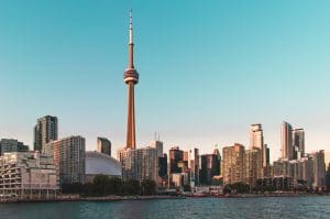 Beautiful view of the CN Tower in Downtown Toronto from Centre Island